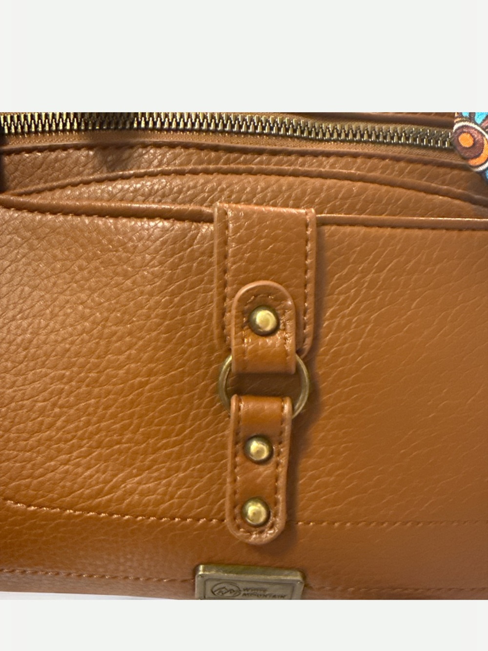 White Mountain Brown Crossbody Satchel with printed scarf - Picture 6 of 8